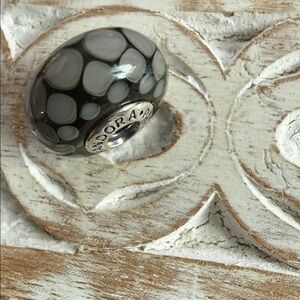 Pandora Black and Gray XL Murano Glass Patterned Charm